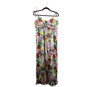 Old Navy Maxi Dress Sz L Multicolor‎ Floral Tie Cami Strap Smocked Twist Front